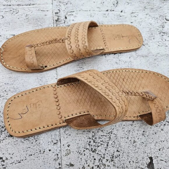 Handcrafted Men Sandal Tan Genuine Leather Flat Kolapori Juti Size 8.5 US - Picture 8 of 8